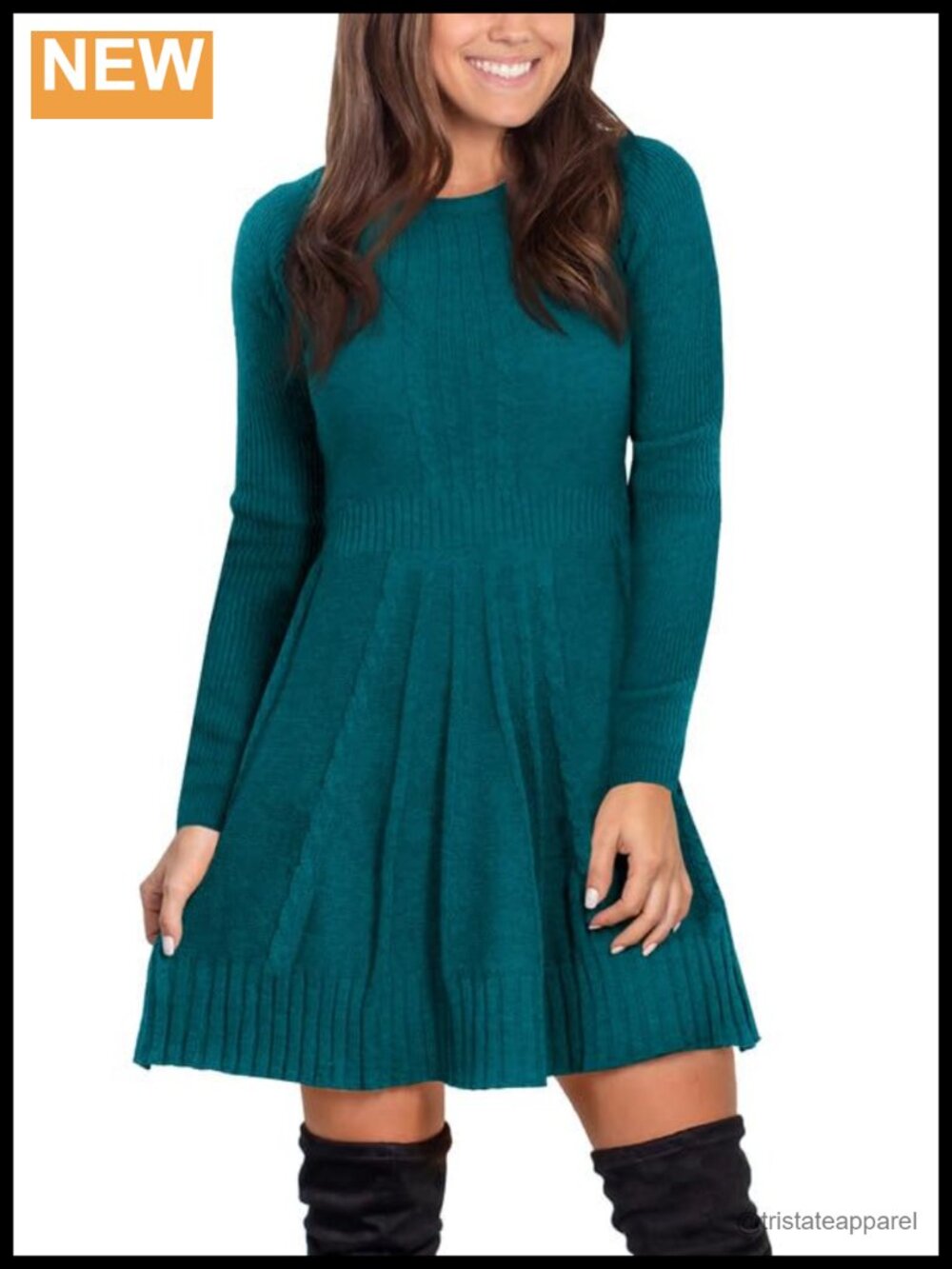 Women's Cable Knit Sweater Dress Long Sleeve Flare Pullover